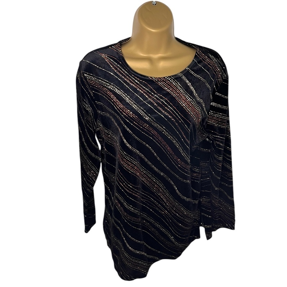 Vintage 90s-Y2K Notations Embellished Velvet Blouse Small